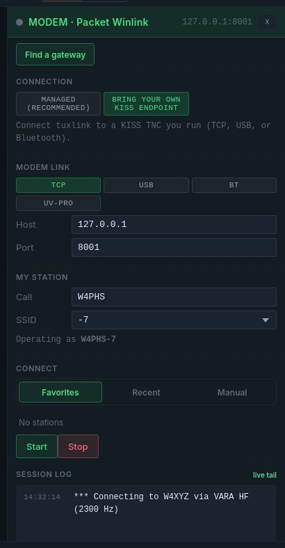 Tuxlink — AX.25 packet